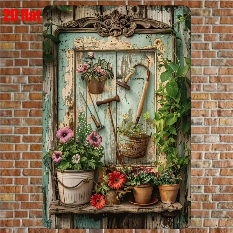 Vintage Floral Metal Tin Sign  - огляд і ціна Gardening Tools Vintage