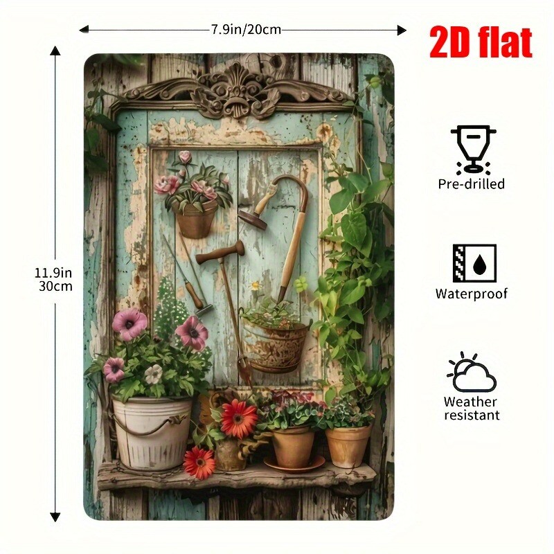 Vintage Floral Metal Tin Sign  - огляд і ціна Gardening Tools Vintage