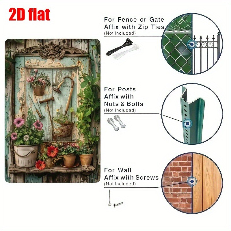 Vintage Floral Metal Tin Sign  - огляд і ціна Gardening Tools Vintage